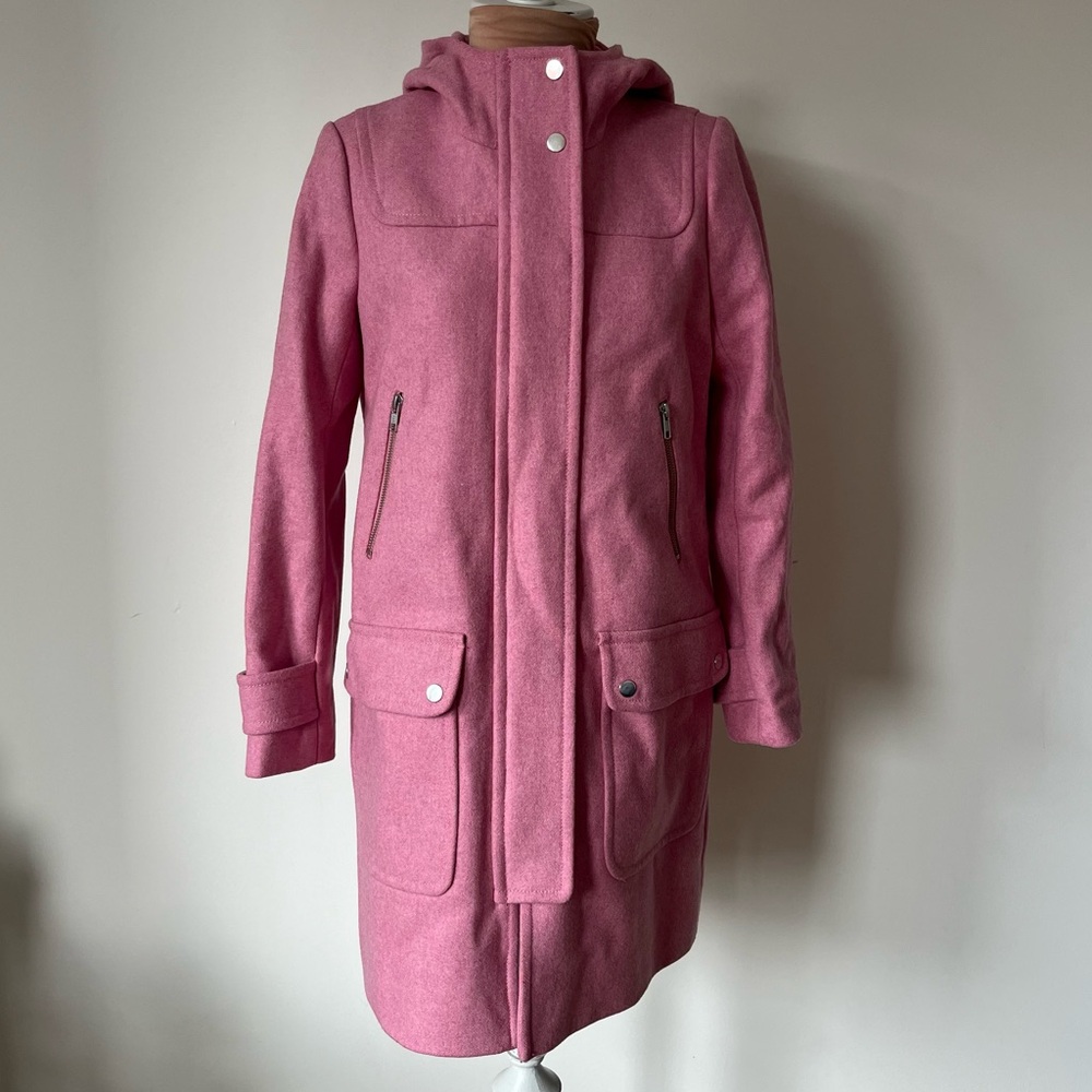 J. Crew Duffle Pink Melton Duffle Wool Full Zip Hooded Winter Coat NWT A8911 0P
